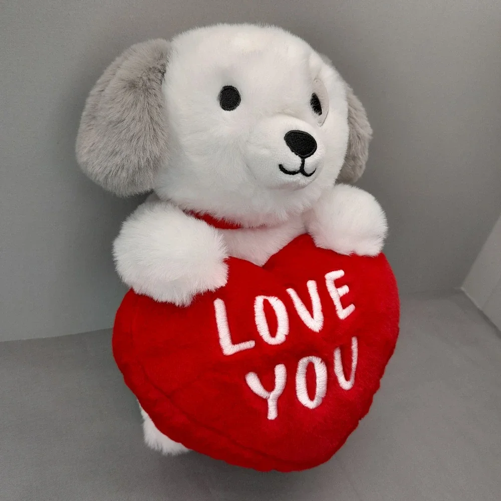 American Greetings Puppy Dog Plush Love You Heart Valentine Stuffed Animal Grey